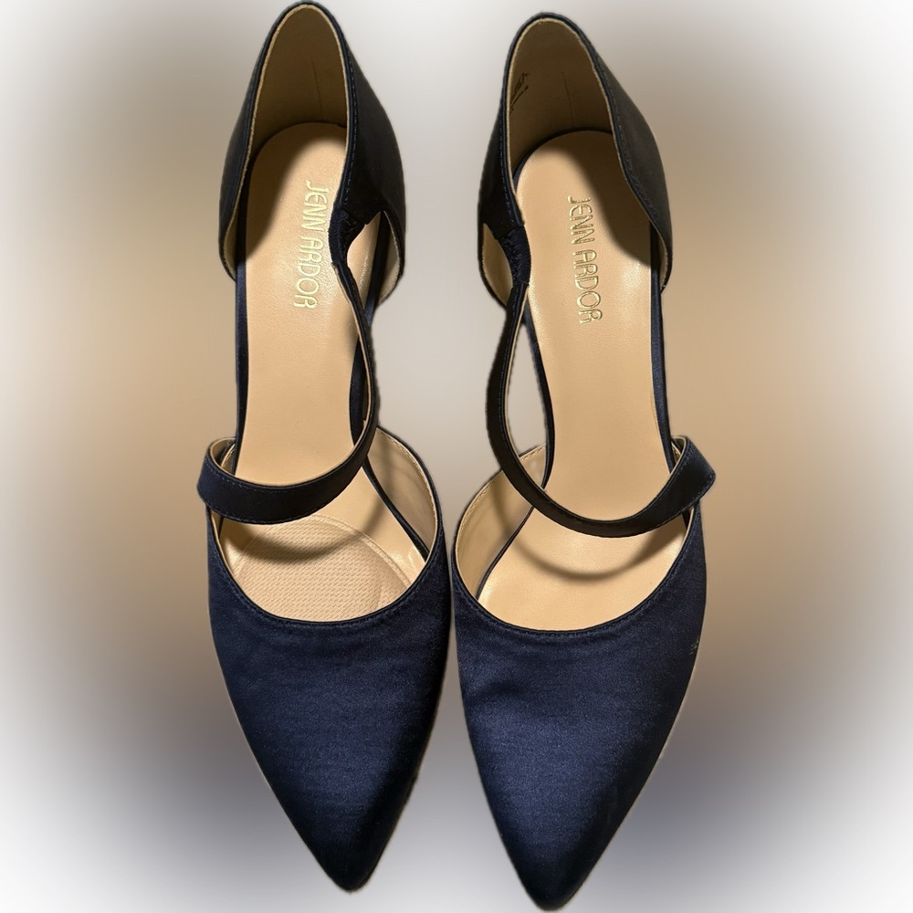 Jenn Ardor Satin Navy Pointed-Toe Heels